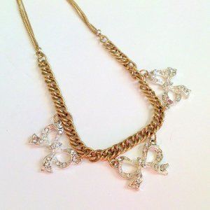 Liz Claiborne Gold Tone Rhinestone Bow Chain Necklace *